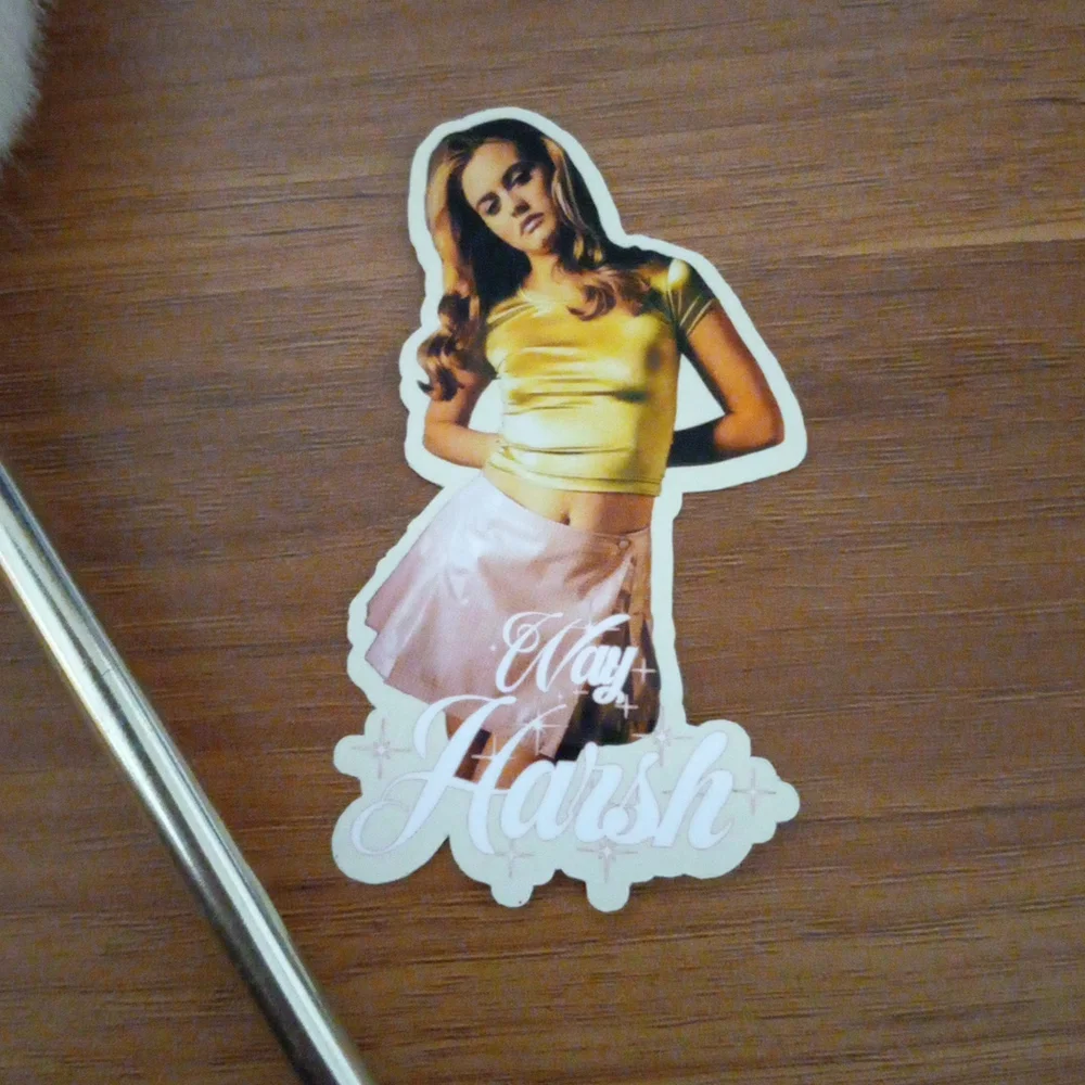 CLUELESS STICKER & BEIGE FAUX FUR METALLIC GOLD BLUE INK PEN - Picture 2 of 4